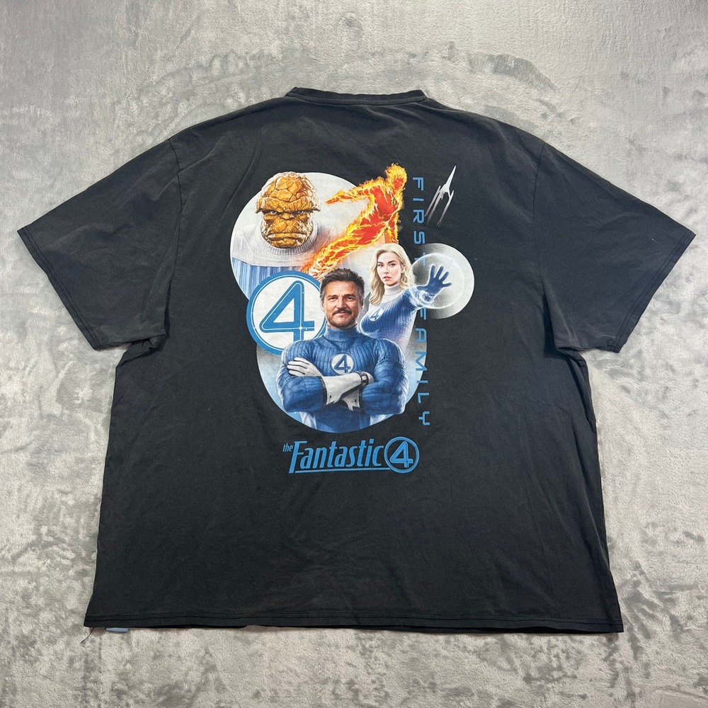 Fantastic 4 Graphic T Shirt Mens 3XL Black Faded Marvel MCU Cakeworthy Disney F4